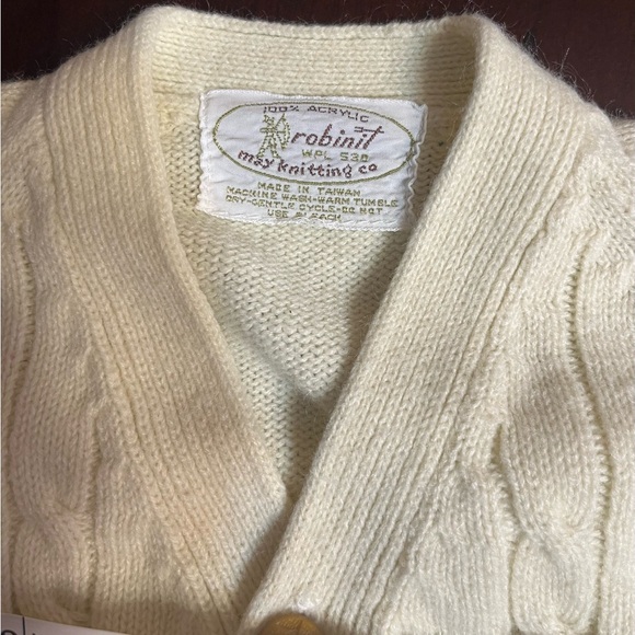 Vintage Baby boy acrylic sweater beige blue stripes Robinit May knitting co - Picture 9 of 10